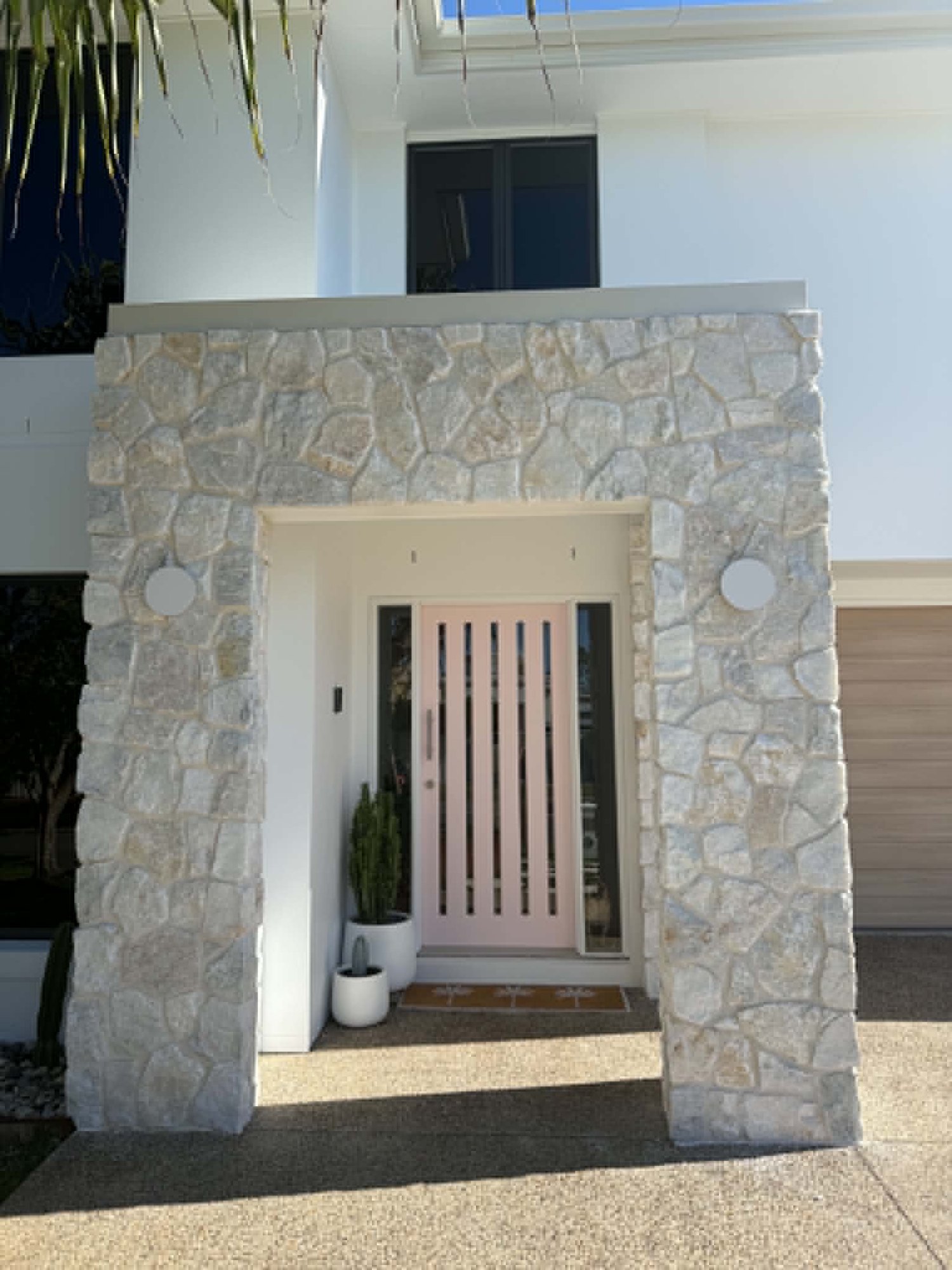 Stone clad entry portico - Stone Cladding Piers Sunshine Coast